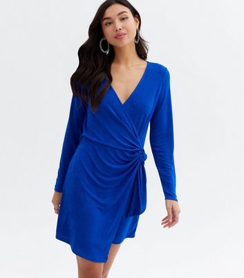 Blue Long Sleeve Mini Wrap Dress | New Look